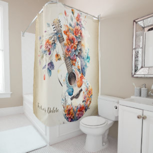Colourful Flowers Guitar Music Instrument Elegant Shower Curtain