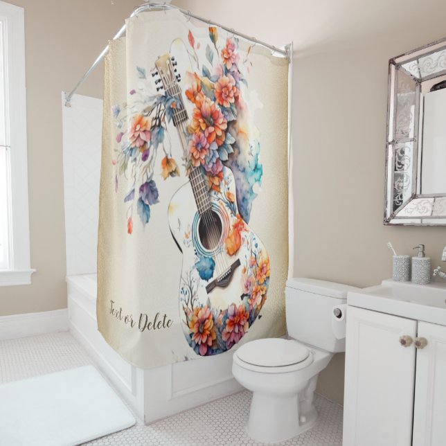 Colourful Flowers Guitar Music Instrument Elegant Shower Curtain (In Situ)