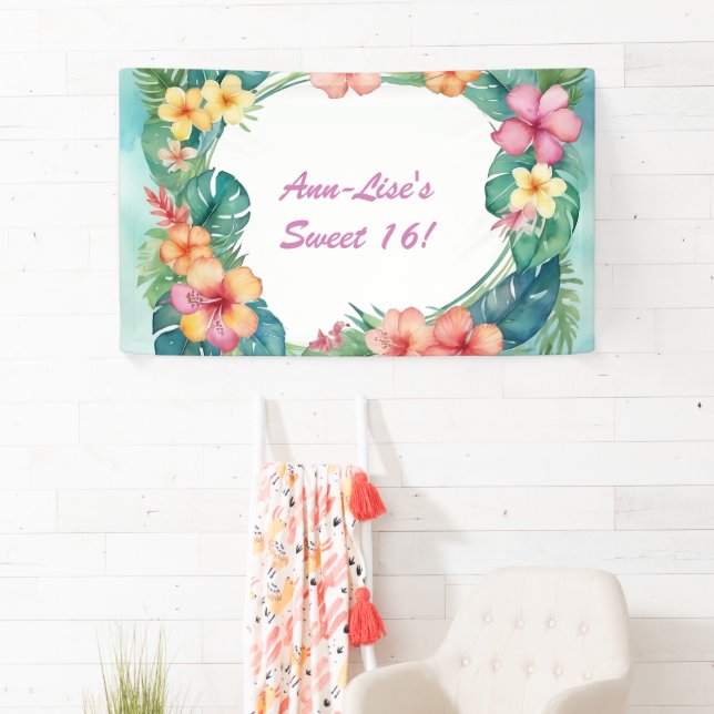 Colourful Flowers Hawaii Birthday Banner (Insitu)