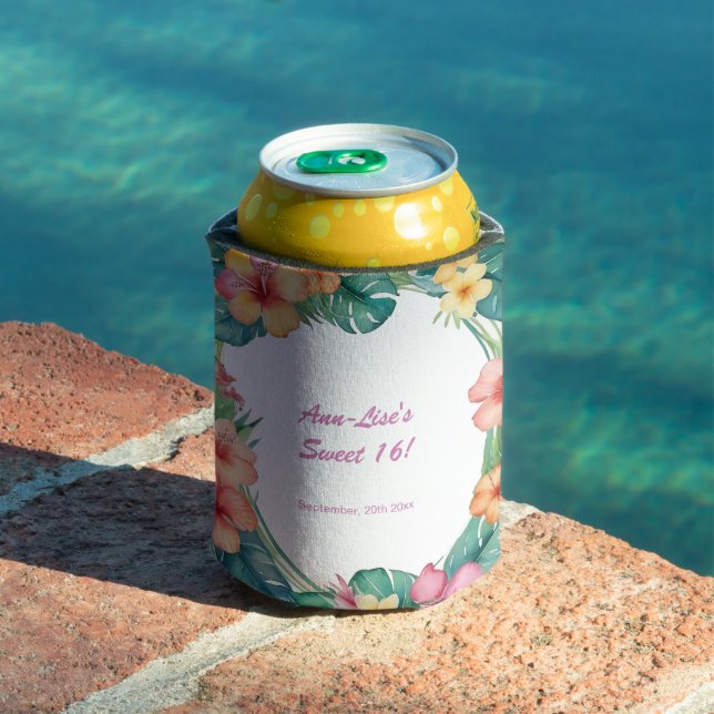Colourful Flowers Hawaii Birthday Can Cooler (In Situ Pool)