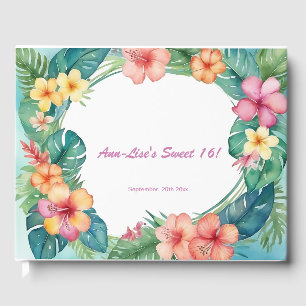 Colourful Flowers Hawaii Birthday Guest Book