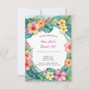 Colourful Flowers Hawaii Birthday Invitation