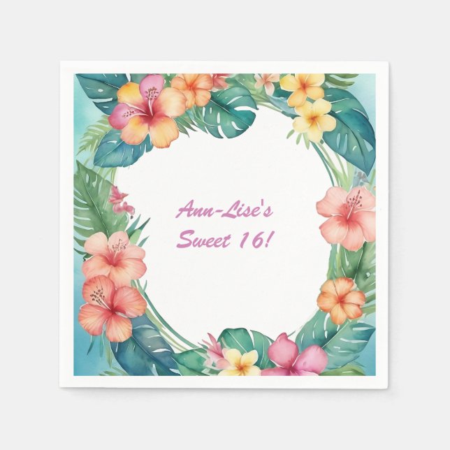 Colourful Flowers Hawaii Birthday Napkin (Front)