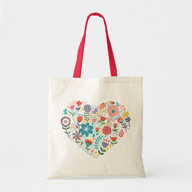 Colourful Flowers Heart Tote Bag (Front)