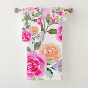 Colourful Flowers Hot Pink Bath Towel Set