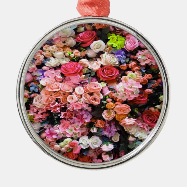 Colourful Flowers in Bloom Floral Bouquet Metal Tree Decoration (Front)