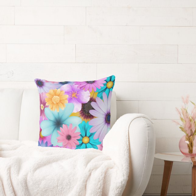Colourful Flowers In Botanical Throw Pillow (Couch)