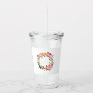 Colourful flowers in circle acrylic tumbler