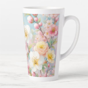 Colourful flowers in soft pastel colours watercolo latte mug