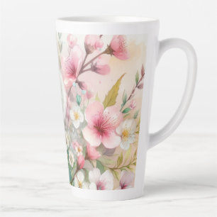 Colourful flowers in soft pastel colours watercolo latte mug
