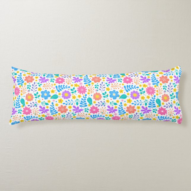 Colourful flowers in sparkling stars pattern body cushion (Front)