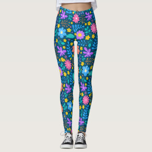 Colourful flowers in sparkling stars pattern D Blu Leggings