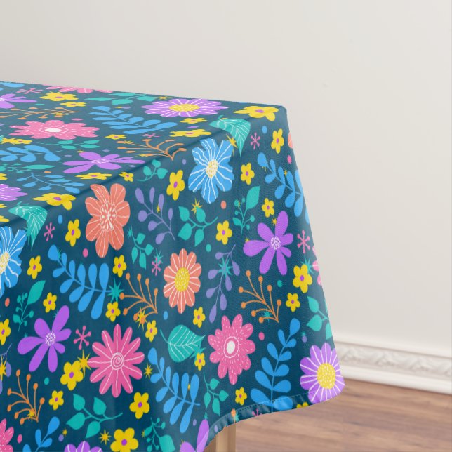Colourful flowers in sparkling stars pattern D Blu Tablecloth (In Situ)
