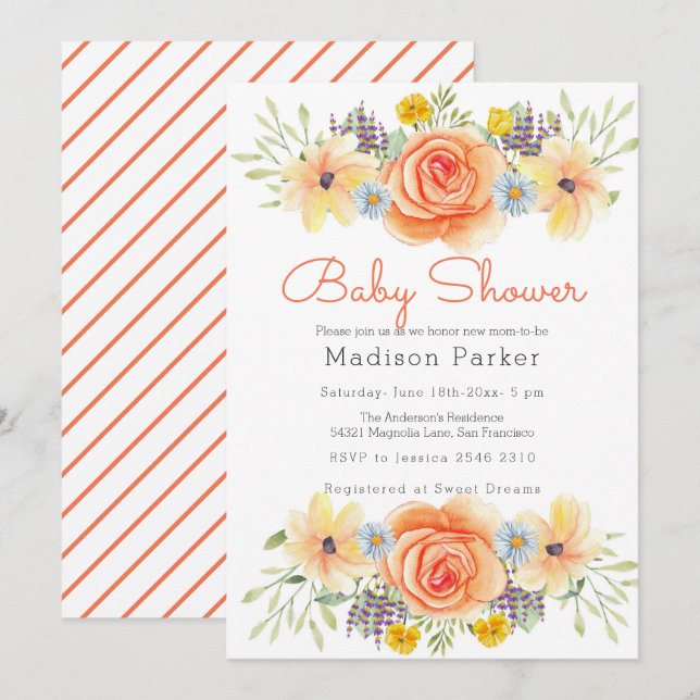Colourful Flowers  Invitation (Front/Back)