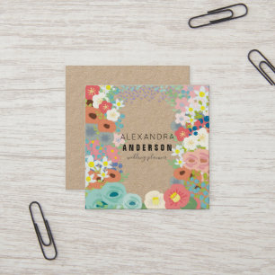Colourful Flowers Kraft Paper Square Business Card