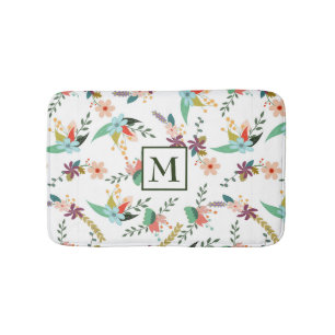 Colourful Flowers & Leaves Bath Mat