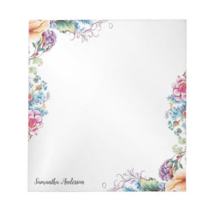 Colourful Flowers Leaves Frame Elegant Modern Notepad