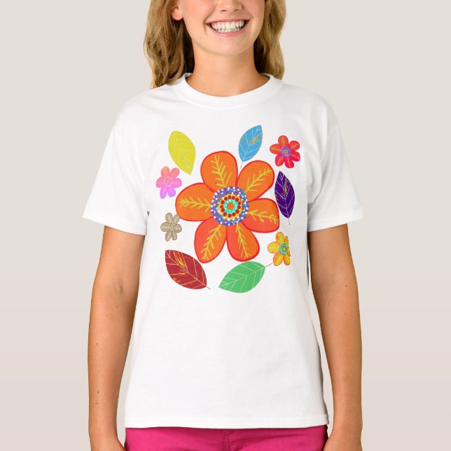 Colourful Flowers Leaves T-Shirt (Front)