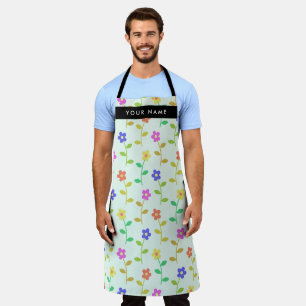 Colourful Flowers, Light Green Background, Black Apron