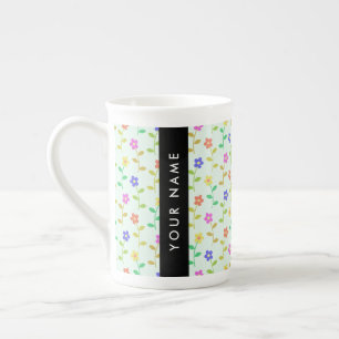 Colourful Flowers, Light Green Background, Black Bone China Mug