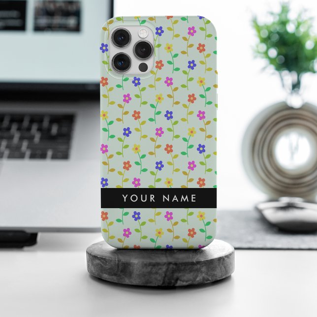Colourful Flowers, Light Green Background, Black Case-Mate iPhone Case (Creator Uploaded)