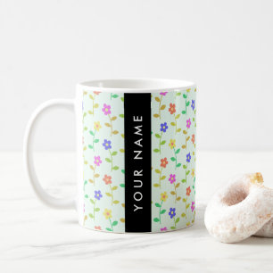 Colourful Flowers, Light Green Background, Black Coffee Mug