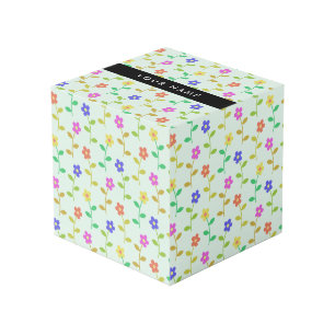Colourful Flowers, Light Green Background, Black Cube