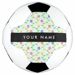 Colourful Flowers, Light Green Background, Black Football