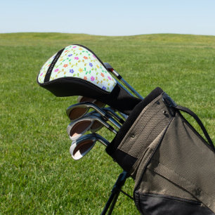 Colourful Flowers, Light Green Background, Black Golf Head Cover