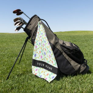 Colourful Flowers, Light Green Background, Black Golf Towel