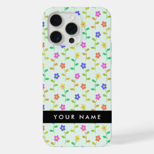 Colourful Flowers, Light Green Background, Black iPhone 15 Pro Max Case