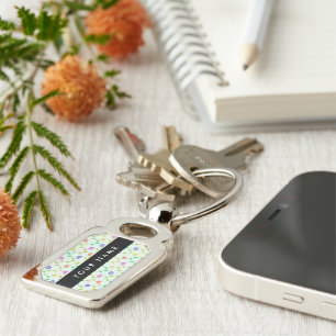 Colourful Flowers, Light Green Background, Black Key Ring