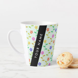 Colourful Flowers, Light Green Background, Black Latte Mug