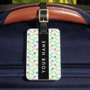 Colourful Flowers, Light Green Background, Black Luggage Tag