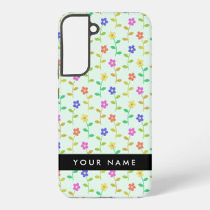Colourful Flowers, Light Green Background, Black Samsung Galaxy Case