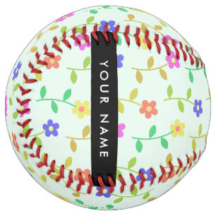 Colourful Flowers, Light Green Background, Black Softball