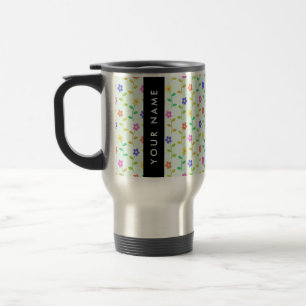 Colourful Flowers, Light Green Background, Black Travel Mug