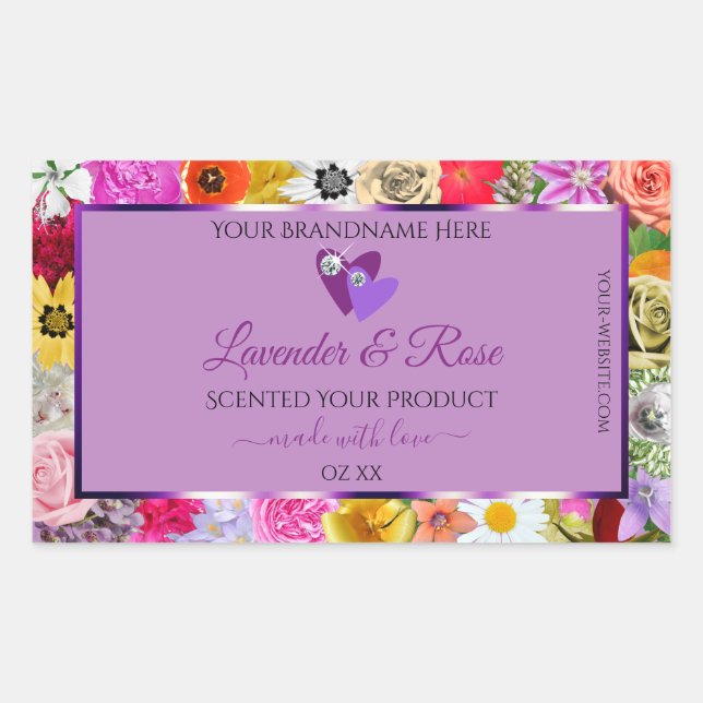 Colourful Flowers Light Purple Product Label Heart (Front)