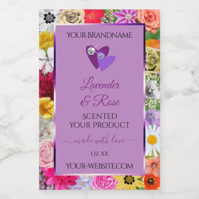 Colourful Flowers Light Purple Product Label Heart (Single Label)