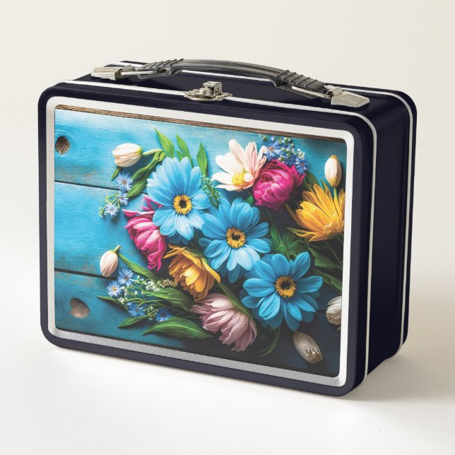Colourful Flowers Metal Lunch Box (Front)
