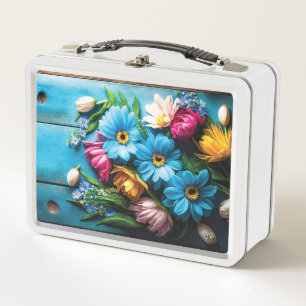 Colourful Flowers Metal Lunch Box