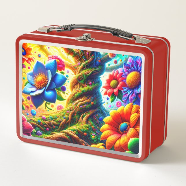 Colourful Flowers Metal Lunch Box (Front)