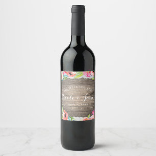 Colourful Flowers Modern Floral Chic Wood Lace WIn Wine Label