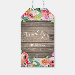 Colourful Flowers Modern Floral Wood & Lace Favour Gift Tags