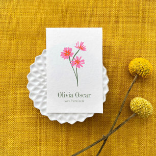 Colourful Flowers Modern Pink Floral Illustration  Business Card