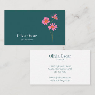 Colourful Flowers Modern Pink Teal Green Floral Business Card