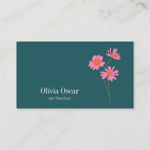Colourful Flowers Modern Pink Teal Green Floral  Business Card