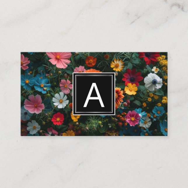 Colourful Flowers | Monogram Business Card (Front)