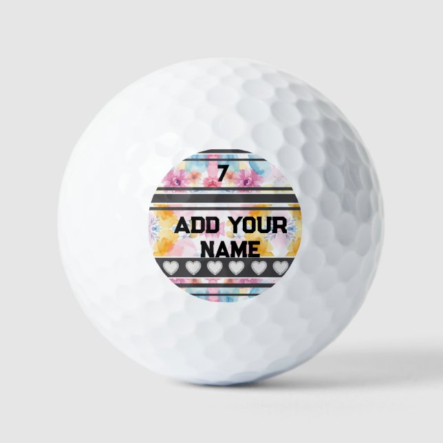 Colourful  Flowers - Name Number Socks Golf Balls (Front)