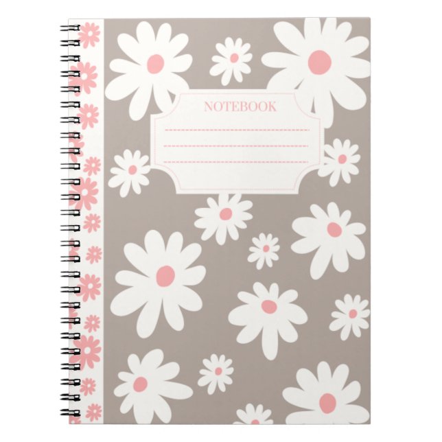 Colourful Flowers Notebook Collection: White&Brown (Front)
